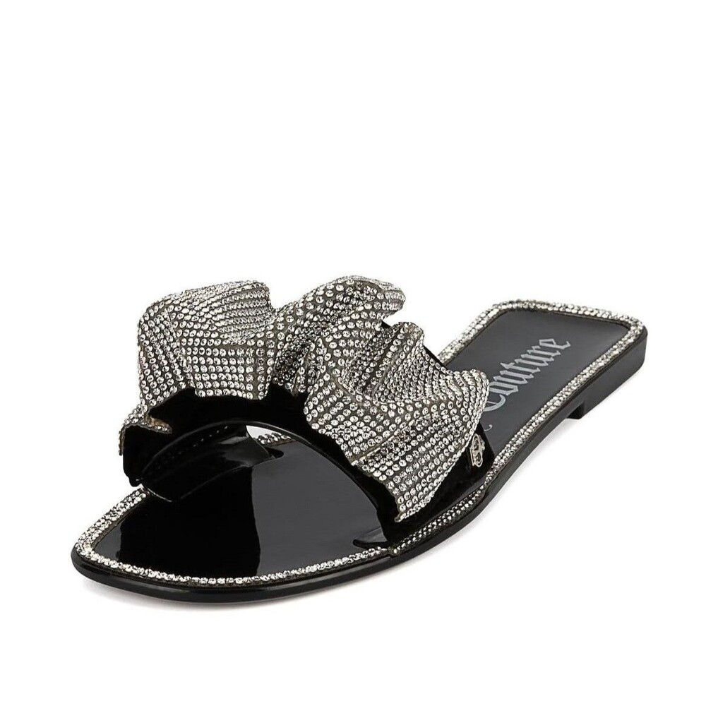 Juicy Couture Womens 8 M Black Hollyn Bejeweled Strap Flip Flop Sandals NIB YJ6